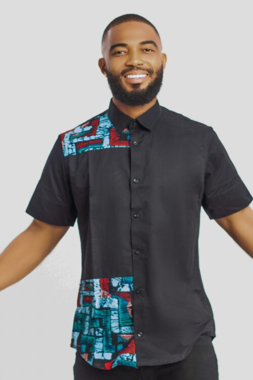 Sparo Mens Ankara African Print Asymmetric Shirt, Mens Casual Short Sleeve Shirt, Button Down Shirt, Top For Men